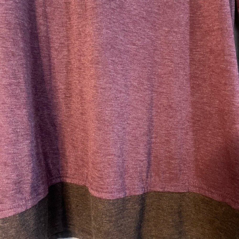 Womens Long Sleeve Cowl Neck Scarf Top Purple Plum Brown Heathered Elbow Patch - Picture 11 of 11